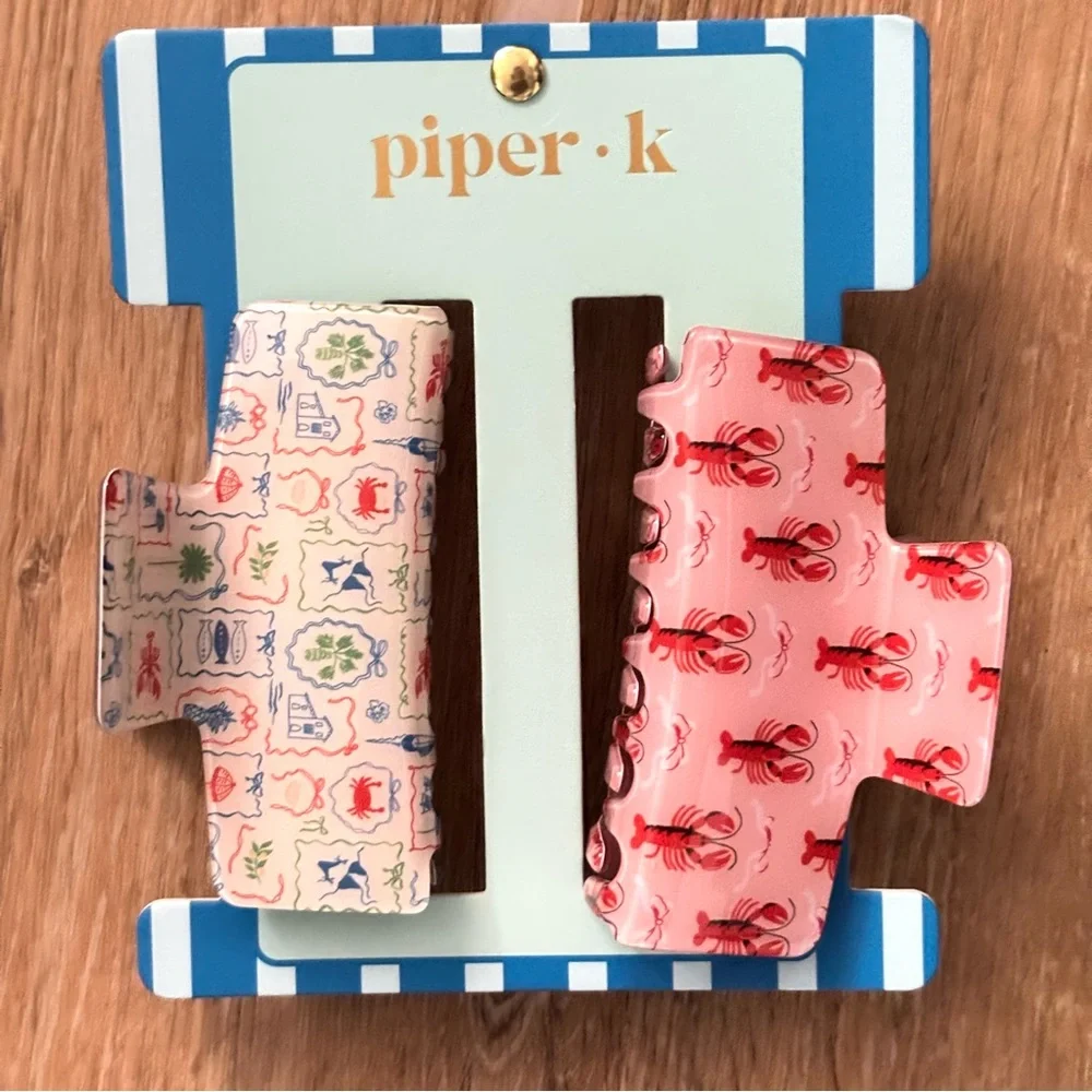 Piper K Lobster & Nautical Medallion Hair Claw Clip Set Of 2 NEW